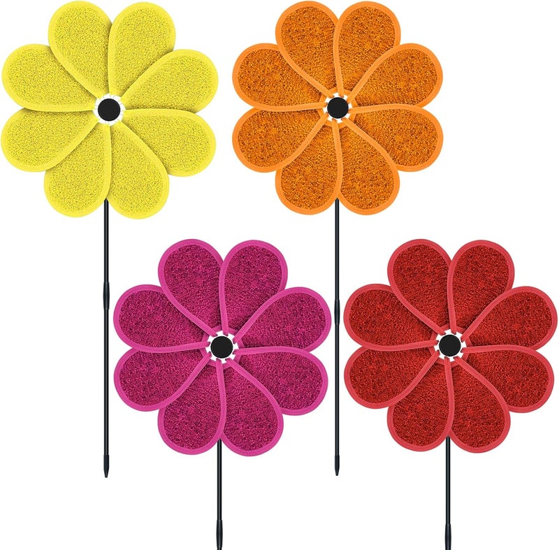 DECEED 4PCS 11.4" W x 28" H Reflective Pinwheels Sparkly Lawn Wind Spinners Colorful Rainbow Windmill for Garden Decoration Bird Devices Deterrent to Scare Birds Away (Multicolor-1 Four Colors) - Image 1